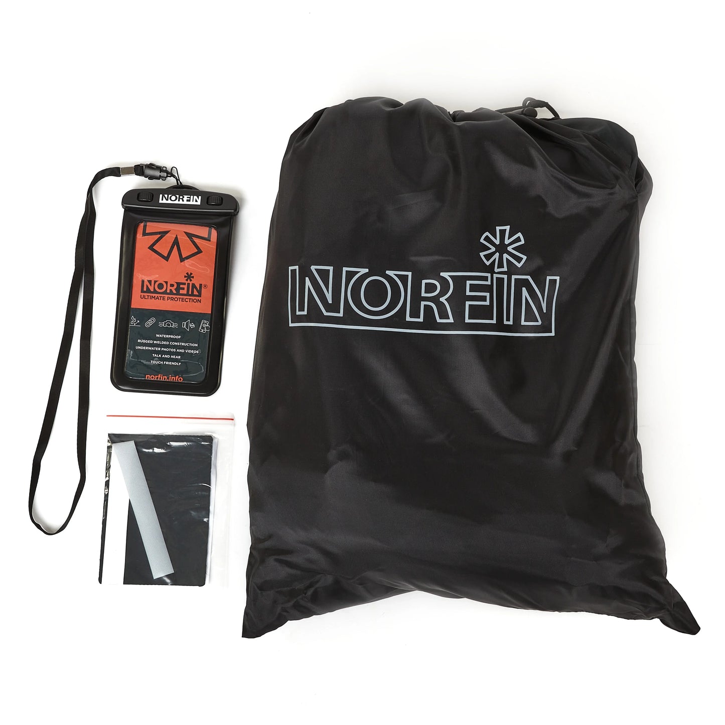 Norfin waterproof phone case with drawstring bag and accessories for outdoor use